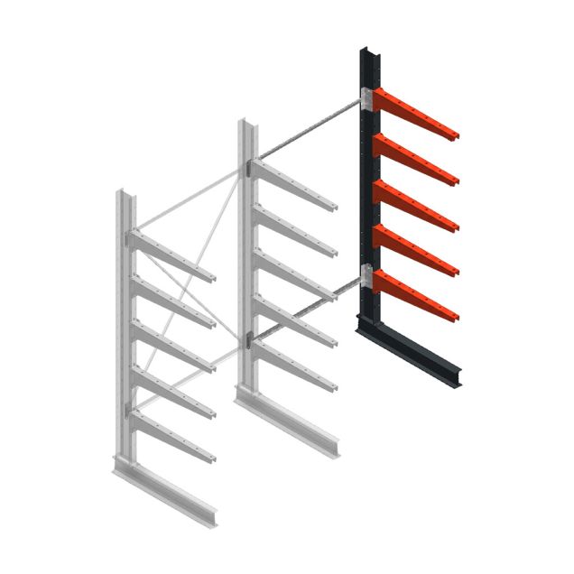 Medium draagarmstelling BR enkelzijdig 2500x1250x800mm (hxbxd) 5 niveaus aanbouwsectie 340/arm