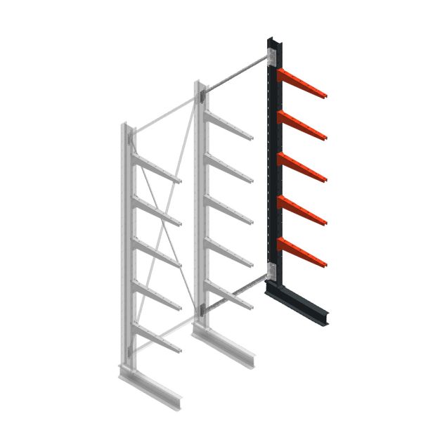 Medium draagarmstelling BR enkelzijdig 3000x1000x600mm (hxbxd) 5 niveaus aanbouwsectie 290/arm