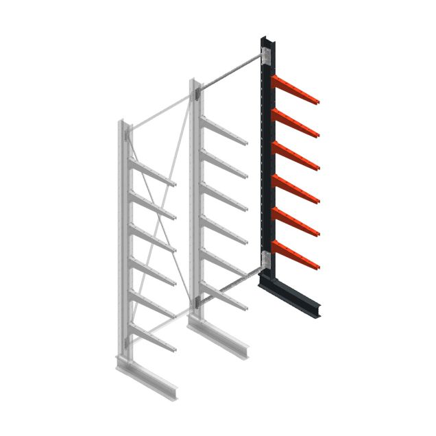 Medium draagarmstelling BR enkelzijdig 3000x1000x600mm (hxbxd) 6 niveaus aanbouwsectie 425/arm