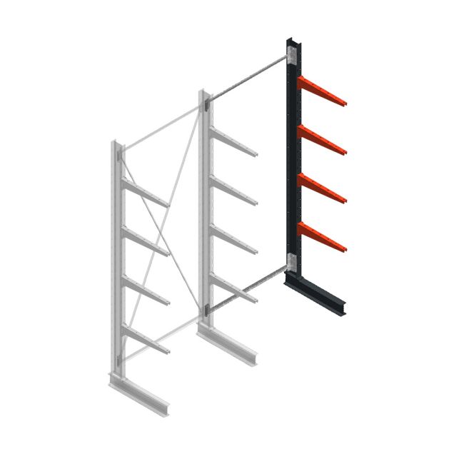 Medium draagarmstelling BR enkelzijdig 3000x1250x600mm (hxbxd) 4 niveaus aanbouwsectie 425/arm