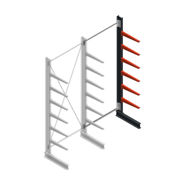 Medium draagarmstelling BR enkelzijdig 3000x1250x600mm (hxbxd) 6 niveaus aanbouwsectie 425/arm