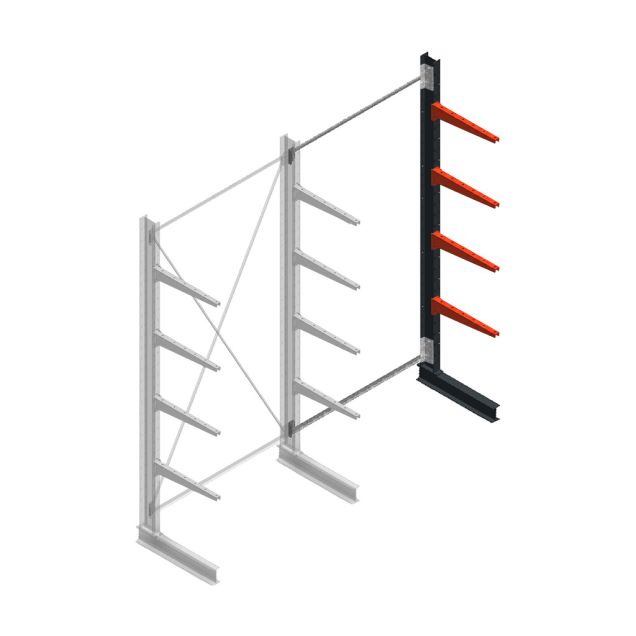 Medium draagarmstelling BR enkelzijdig 3000x1500x600mm (hxbxd) 4 niveaus aanbouwsectie 425/arm