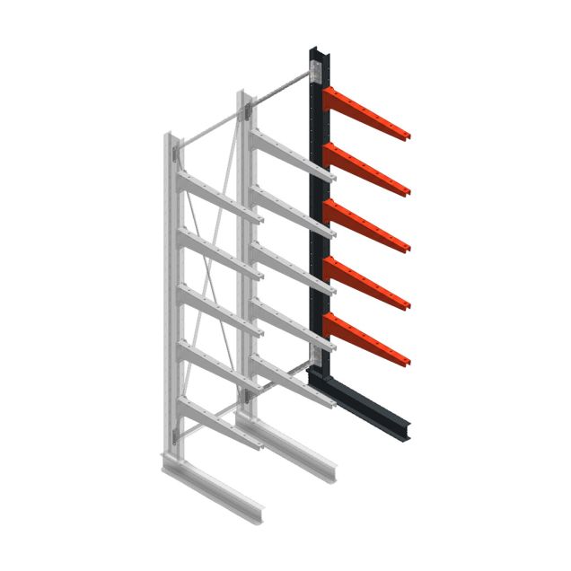 Medium draagarmstelling BR enkelzijdig 3000x750x800mm (hxbxd) 5 niveaus aanbouwsectie 220/arm