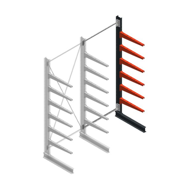 Medium draagarmstelling BR enkelzijdig 3000x1250x800mm (hxbxd) 6 niveaus aanbouwsectie 220/arm