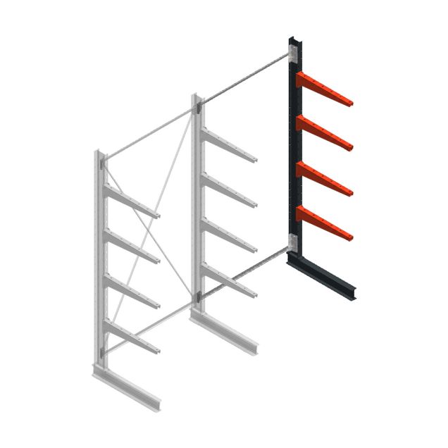 Medium draagarmstelling BR enkelzijdig 3000x1500x800mm (hxbxd) 4 niveaus aanbouwsectie 340/arm