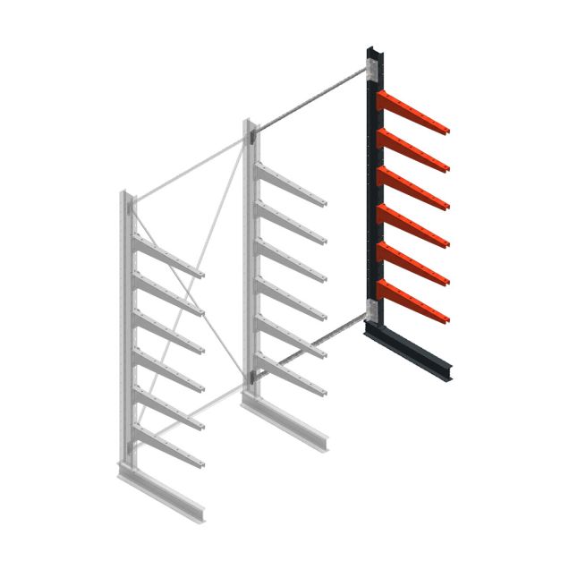 Medium draagarmstelling BR enkelzijdig 3000x1500x800mm (hxbxd) 6 niveaus aanbouwsectie 220/arm