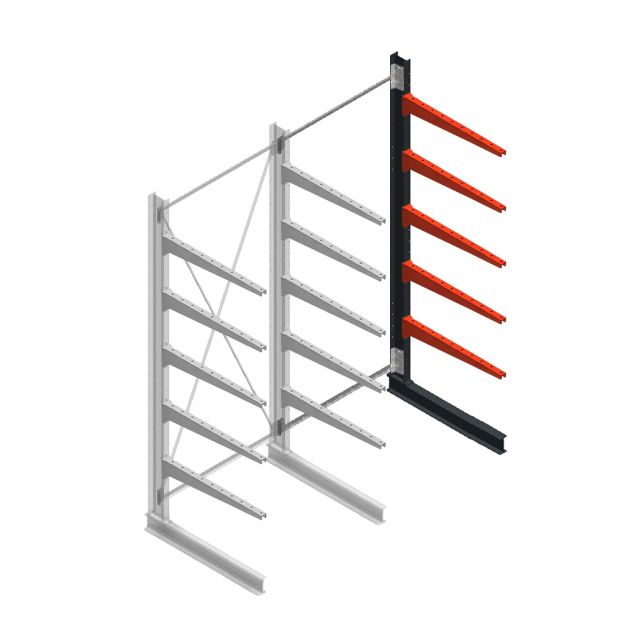 Medium draagarmstelling BR enkelzijdig 3000x1500x1000mm (hxbxd) 5 niveaus aanbouwsectie 175/arm