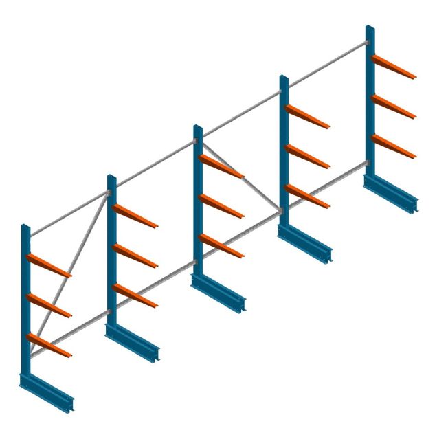 Voordeelrij lichte draagarmstelling BR enkelzijdig 2000x5100x600 mm (hxbxd) 3 niveaus