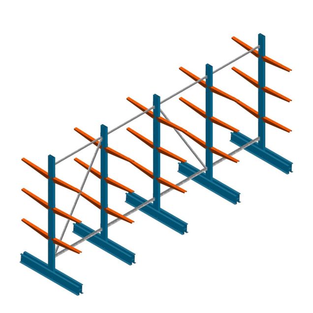 Voordeelrij lichte draagarmstelling BR dubbelzijdig 2000x4100x500 mm (hxbxd) 3 niveaus