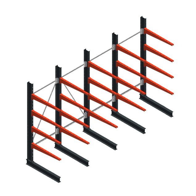 Voordeelrij medium draagarmstelling enkelzijdig 2500x4000x1000mm (hxbxd) 4 niveaus 275/arm