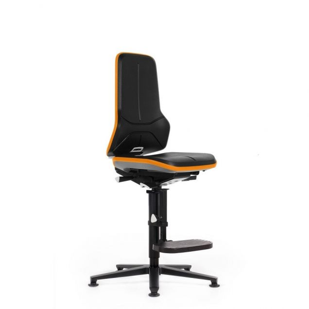 Bimos werkstoel Neon met glijders en voetsteun Oranje