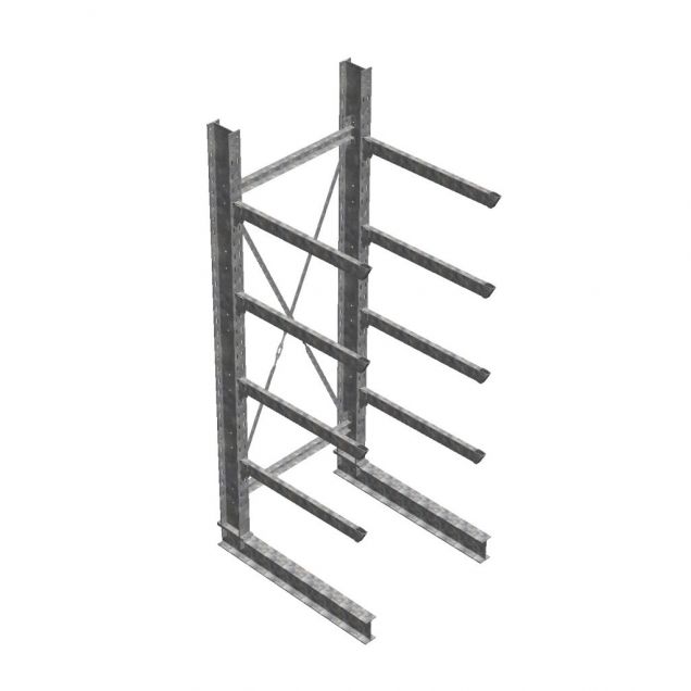 Zware draagarmstelling thermisch verzinkt enkelzijdig 3500x1500x1200mm (hxbxd) 4 niveaus beginsectie