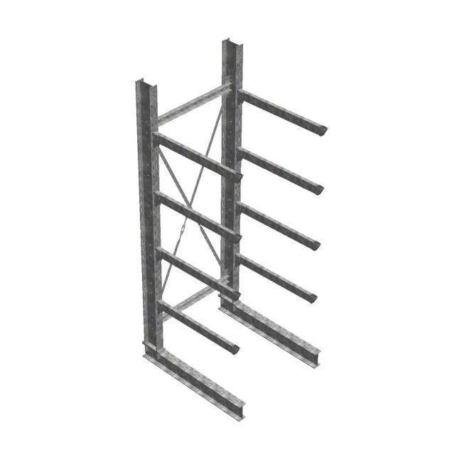 Zware draagarmstelling thermisch verzinkt enkelzijdig 3500x1500x1200mm (hxbxd) 4 niveaus beginsectie