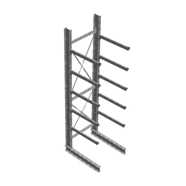 Zware draagarmstelling thermisch verzinkt enkelzijdig 4500x800x1200mm (hxbxd) 5 niveaus beginsectie