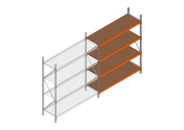 Aanbouwsectie grootvakstelling MP 2250x1500x600mm hxbxd 4 niveaus RAL2004/Verzinkt 500kg