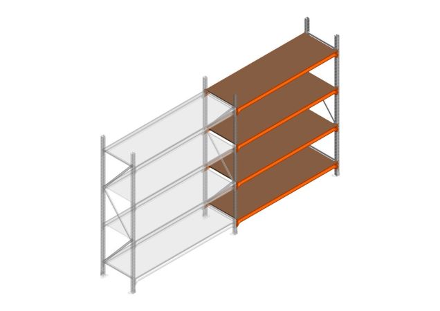 Aanbouwsectie grootvakstelling MP 2250x1500x600mm hxbxd 4 niveaus RAL2004/Verzinkt 500kg