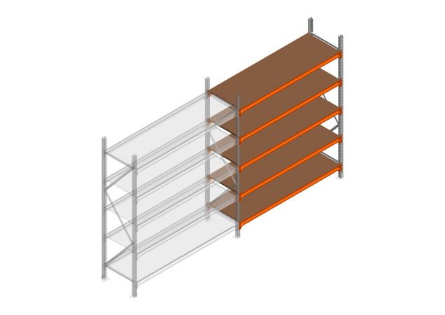 Aanbouwsectie grootvakstelling MP 2250x1500x600mm hxbxd 5 niveaus RAL2004/Verzinkt 500kg