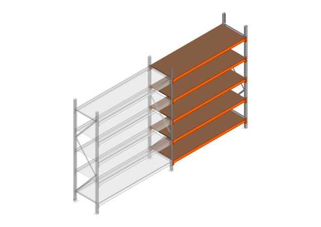 Aanbouwsectie grootvakstelling MP 2250x1500x600mm hxbxd 5 niveaus RAL2004/Verzinkt 500kg