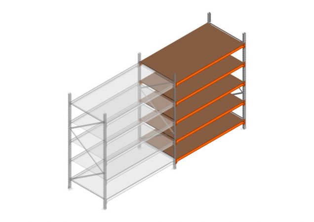 Aanbouwsectie grootvakstelling MP 2250x1500x1000mm hxbxd 5 niveaus RAL2004/Verzinkt 500kg