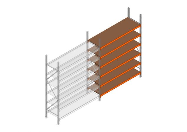 Aanbouwsectie grootvakstelling MP 2500x1500x600mm hxbxd 6 niveaus RAL2004/Verzinkt 500kg