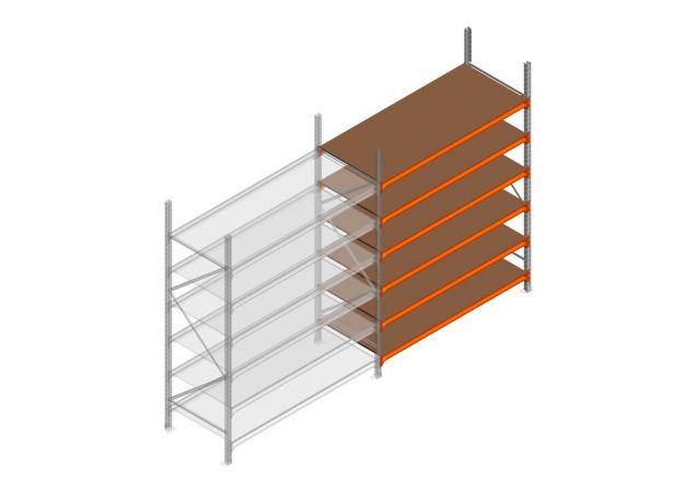 Aanbouwsectie grootvakstelling MP 2500x1500x800mm hxbxd 6 niveaus RAL2004/Verzinkt 500kg