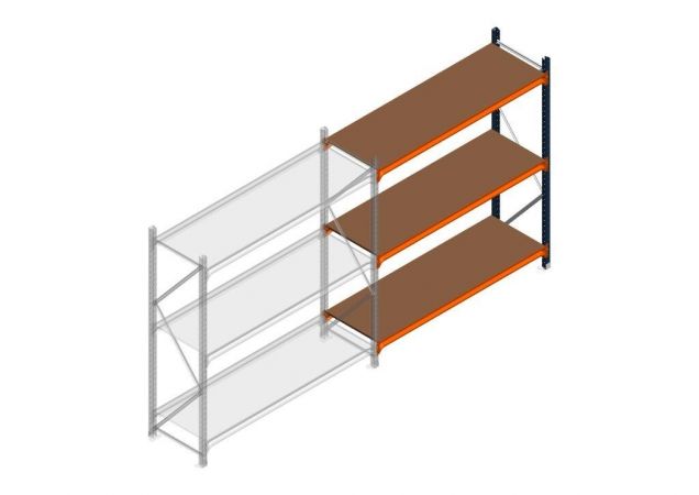 Aanbouwsectie grootvakstelling MP 2000x1500x600mm hxbxd 3 niveaus RAL2004/5003/Verzinkt 500kg