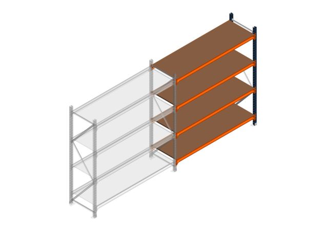 Aanbouwsectie grootvakstelling MP 2000x1500x600mm hxbxd 4 niveaus RAL2004/5003/Verzinkt 500kg