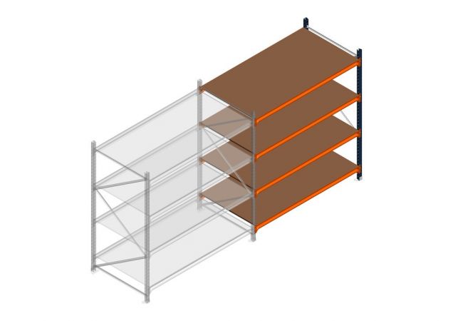 Aanbouwsectie grootvakstelling MP 2000x1500x1000mm hxbxd 4 niveaus RAL2004/5003/Verzinkt 500kg