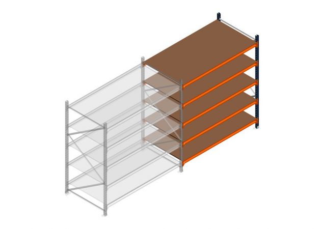 Aanbouwsectie grootvakstelling MP 2000x1500x1000mm hxbxd 5 niveaus RAL2004/5003/Verzinkt 500kg