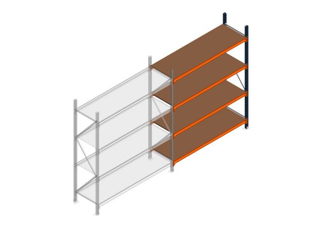 Aanbouwsectie grootvakstelling MP 2250x1500x600mm hxbxd 4 niveaus RAL2004/5003/Verzinkt 500kg