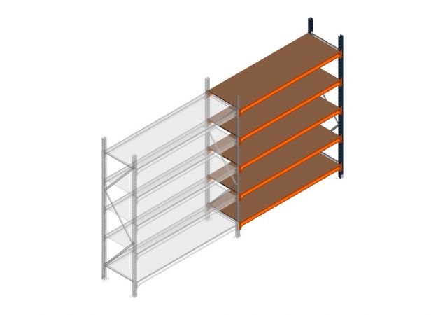 Aanbouwsectie grootvakstelling MP 2250x1500x600mm hxbxd 5 niveaus RAL2004/5003/Verzinkt 500kg