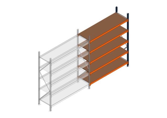 Aanbouwsectie grootvakstelling MP 2250x1500x600mm hxbxd 5 niveaus RAL2004/5003/Verzinkt 500kg