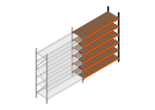 Aanbouwsectie grootvakstelling MP 2250x1500x600mm hxbxd 6 niveaus RAL2004/5003/Verzinkt 500kg