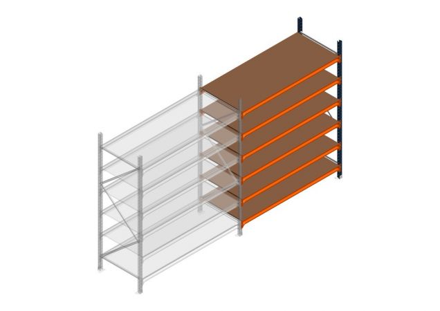 Aanbouwsectie grootvakstelling MP 2250x1500x800mm hxbxd 6 niveaus RAL2004/5003/Verzinkt 500kg