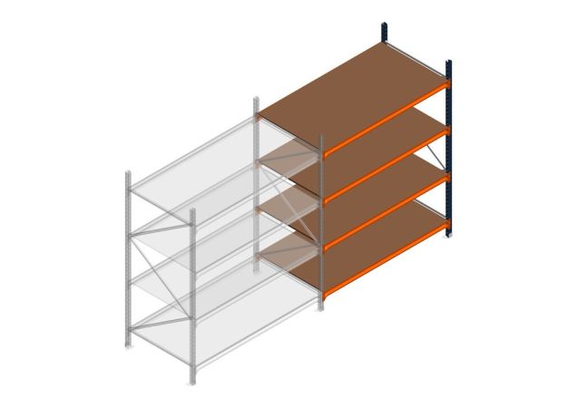 Aanbouwsectie grootvakstelling MP 2250x1500x1000mm hxbxd 4 niveaus RAL2004/5003/Verzinkt 500kg