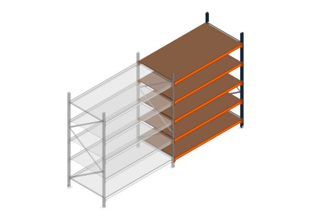 Aanbouwsectie grootvakstelling MP 2250x1500x1000mm hxbxd 5 niveaus RAL2004/5003/Verzinkt 500kg