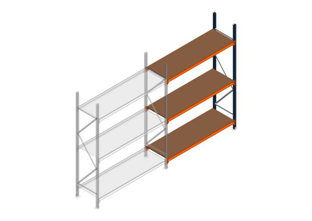 Aanbouwsectie grootvakstelling MP 2500x1500x600mm hxbxd 3 niveaus RAL2004/5003/Verzinkt 500kg