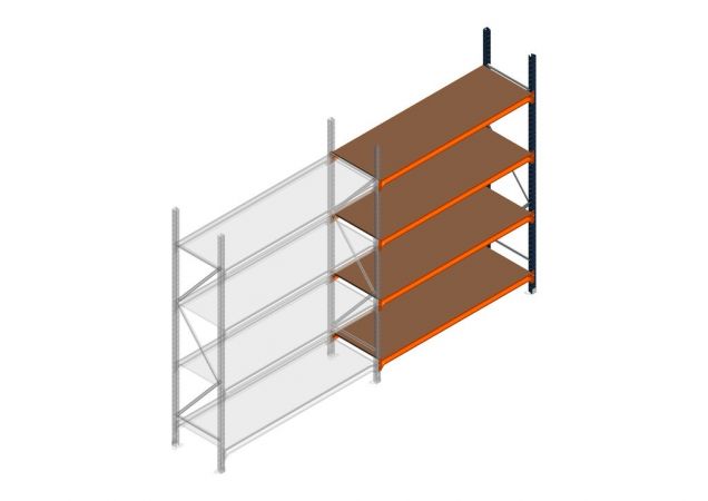 Aanbouwsectie grootvakstelling MP 2500x1500x600mm hxbxd 4 niveaus RAL2004/5003/Verzinkt 500kg