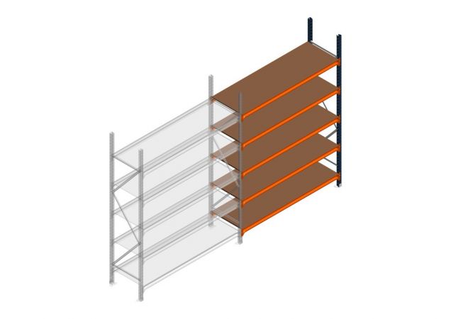 Aanbouwsectie grootvakstelling MP 2500x1500x600mm hxbxd 5 niveaus RAL2004/5003/Verzinkt 500kg