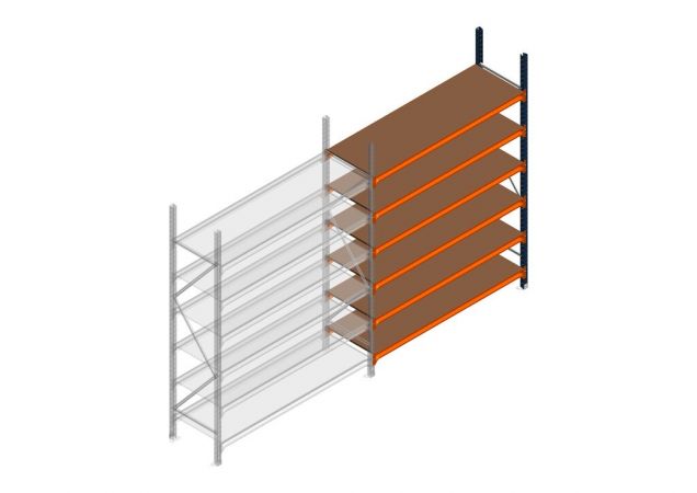 Aanbouwsectie grootvakstelling MP 2500x1500x600mm hxbxd 6 niveaus RAL2004/5003/Verzinkt 500kg