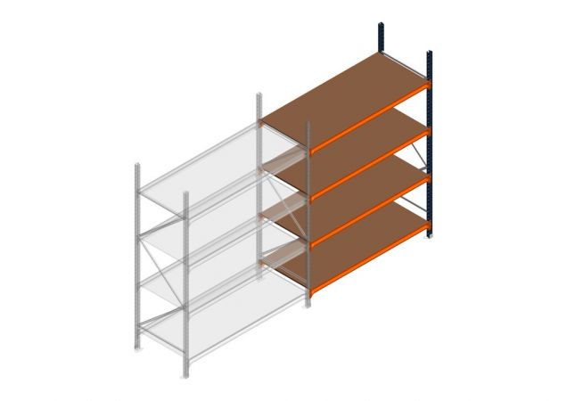 Aanbouwsectie grootvakstelling MP 2500x1500x800mm hxbxd 4 niveaus RAL2004/5003/Verzinkt 500kg
