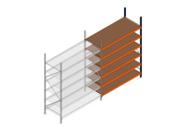Aanbouwsectie grootvakstelling MP 2500x1500x800mm hxbxd 6 niveaus RAL2004/5003/Verzinkt 500kg