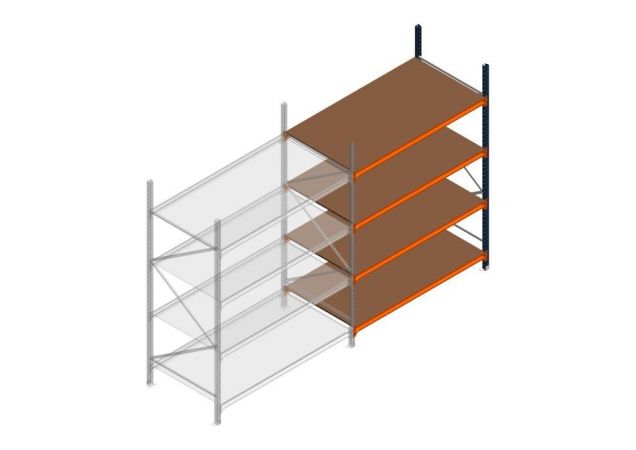 Aanbouwsectie grootvakstelling MP 2500x1500x1000mm hxbxd 4 niveaus RAL2004/5003/Verzinkt 500kg