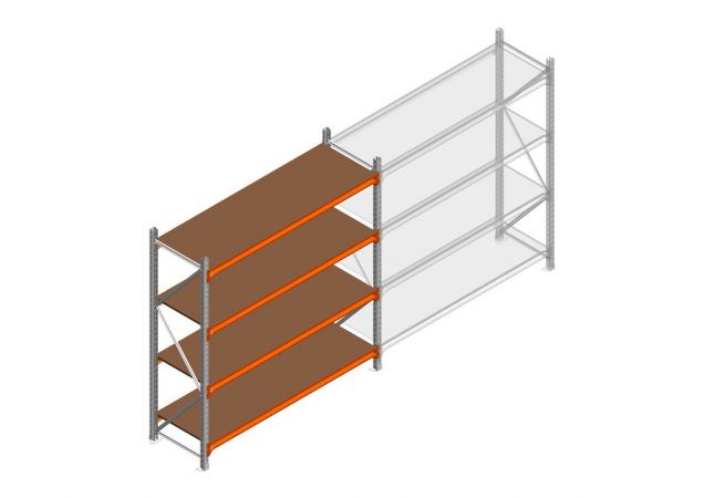 Beginsectie grootvakstelling MP 2000x1500x600mm hxbxd 4 niveaus RAL2004/Verzinkt 500kg