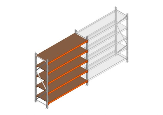 Beginsectie grootvakstelling MP 2000x1500x600mm hxbxd 5 niveaus RAL2004/Verzinkt 500kg