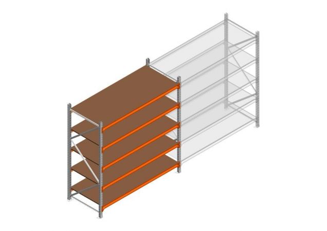 Beginsectie grootvakstelling MP 2000x1850x800mm hxbxd 5 niveaus  RAL2004/Verzinkt 400kg