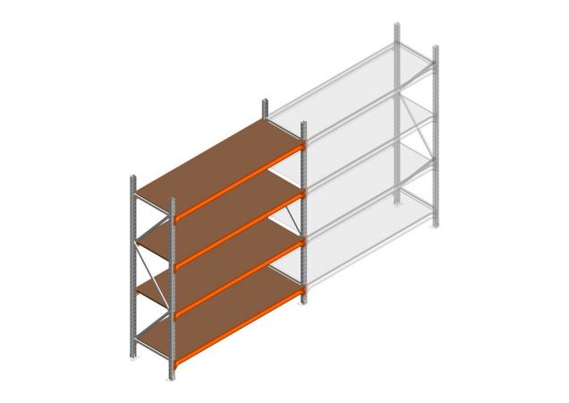 Beginsectie grootvakstelling MP 2250x1500x600mm hxbxd 4 niveaus RAL2004/Verzinkt 500kg