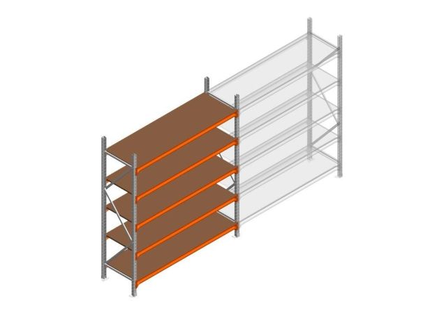 Beginsectie grootvakstelling MP 2250x1850x600mm hxbxd 5 niveaus  RAL2004/Verzinkt 400kg