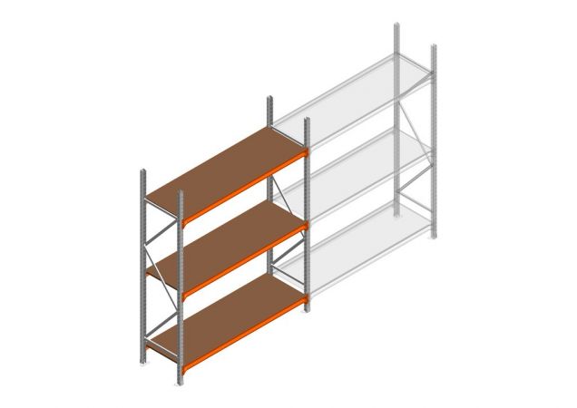 Beginsectie grootvakstelling MP 2500x1500x600mm hxbxd 3 niveaus RAL2004/Verzinkt 500kg