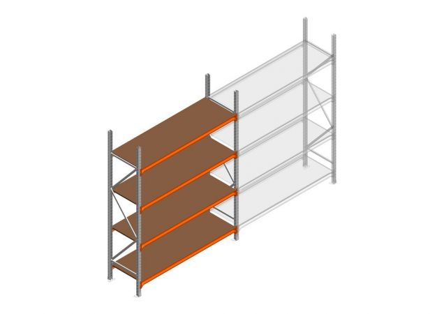 Beginsectie grootvakstelling MP 2500x1500x600mm hxbxd 4 niveaus RAL2004/Verzinkt 500kg